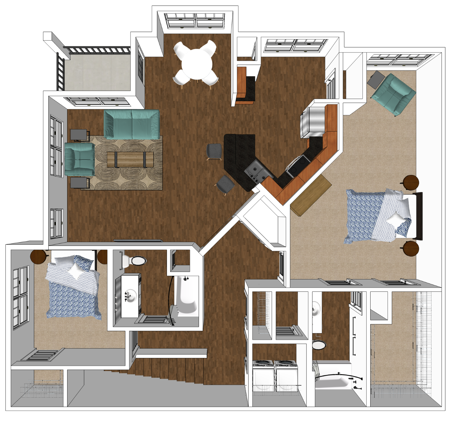 Floor plan for 2 beds, 2 baths, 1438 sqft